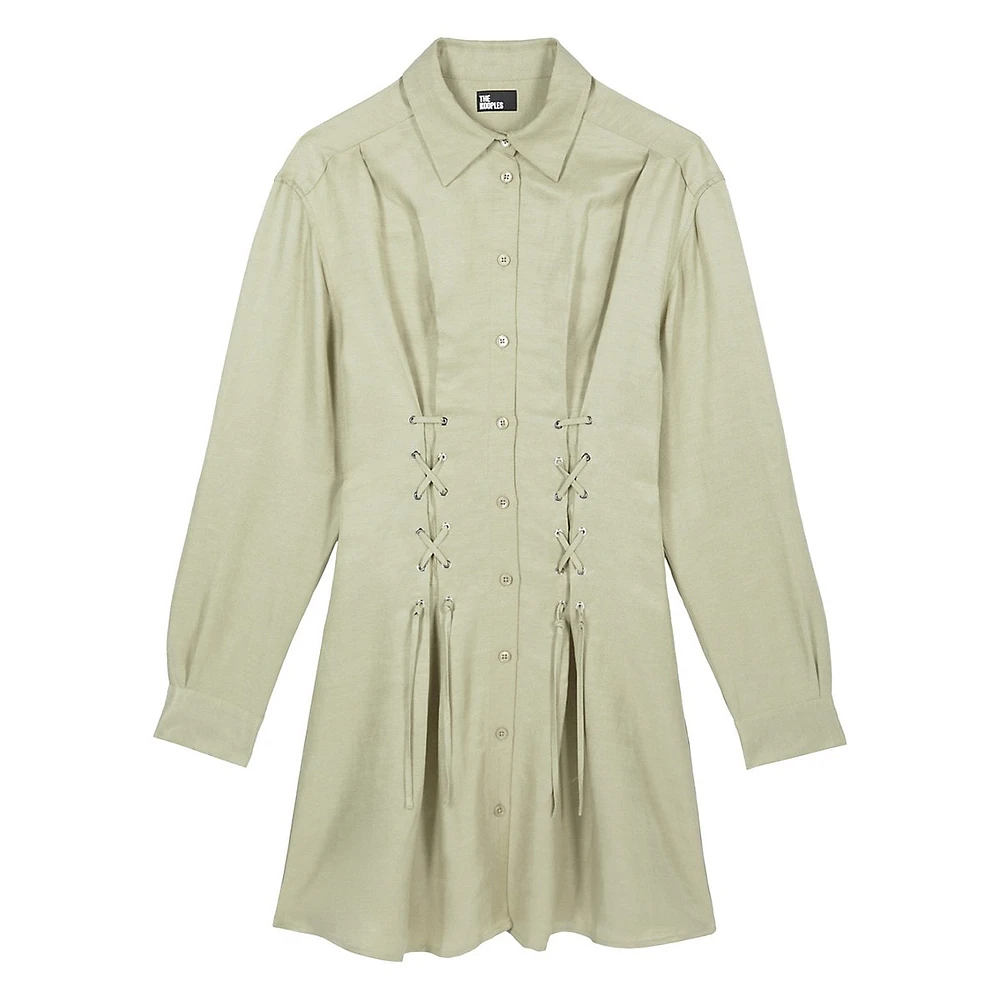 The Kooples Long-Sleeve Lace-Up Mini Shirtdress