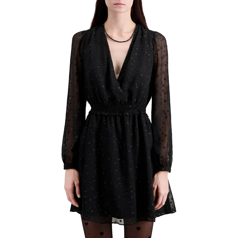 The Kooples Lurex Polka Dots Wrap Mini Dress