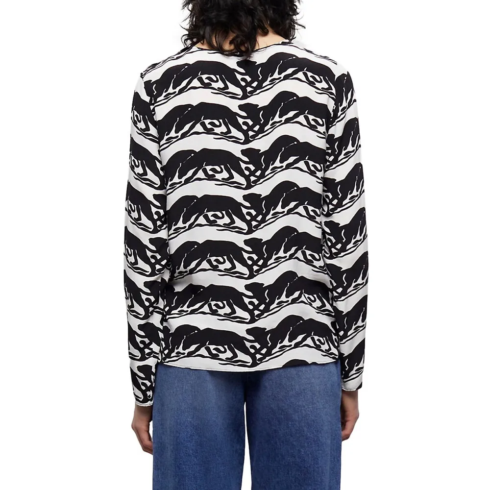 The Kooples Panther-Print Shoulder-Button Blouse