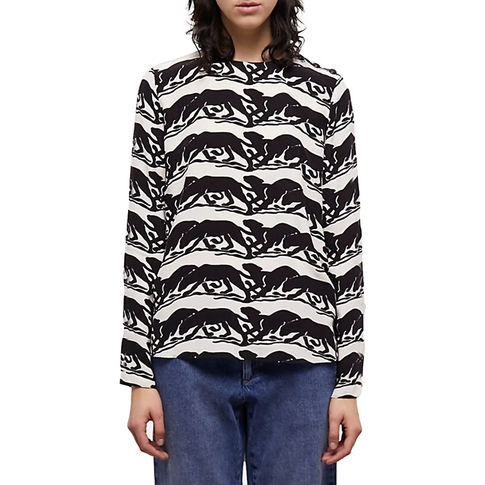 The Kooples Panther-Print Shoulder-Button Blouse