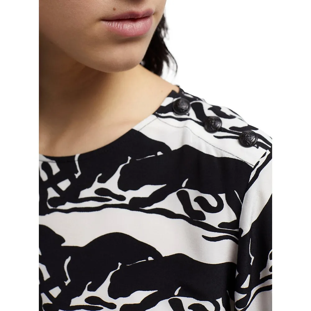 The Kooples Panther-Print Shoulder-Button Blouse