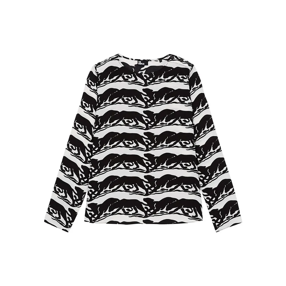 The Kooples Panther-Print Shoulder-Button Blouse