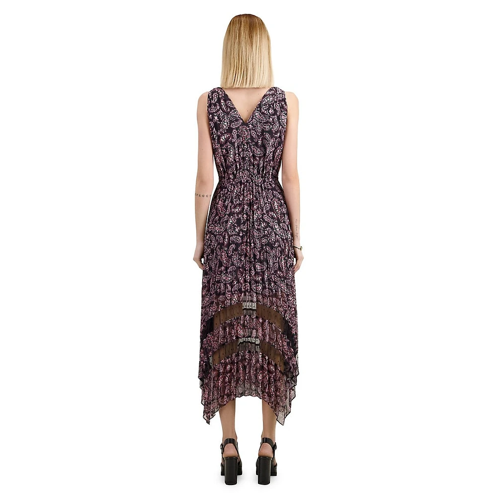 The Kooples Printed Sleeveless Pleated Sharkbite-Hem Maxi Dress