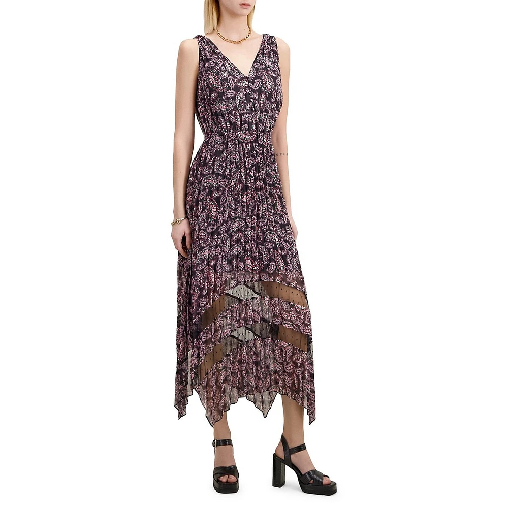 The Kooples Printed Sleeveless Pleated Sharkbite-Hem Maxi Dress