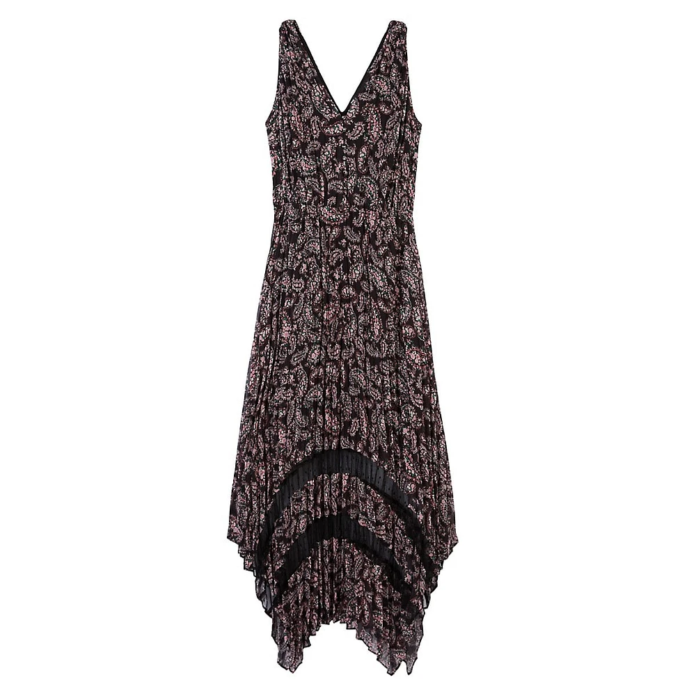 The Kooples Printed Sleeveless Pleated Sharkbite-Hem Maxi Dress