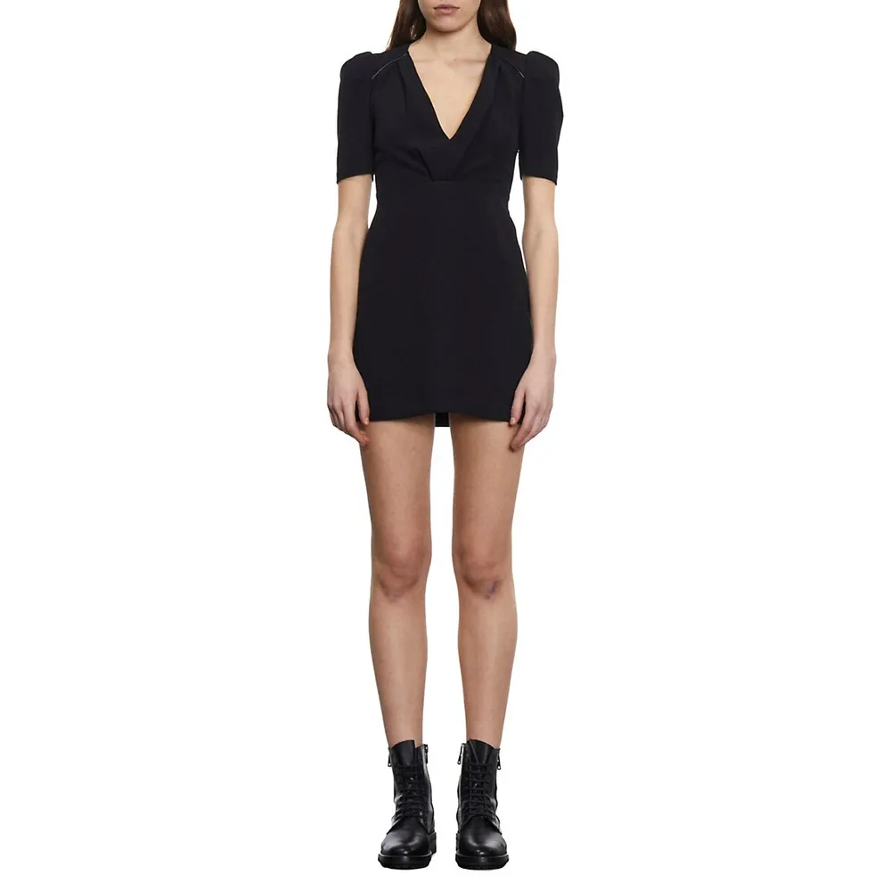 The Kooples Puff-Sleeve Crepe Mini Dress