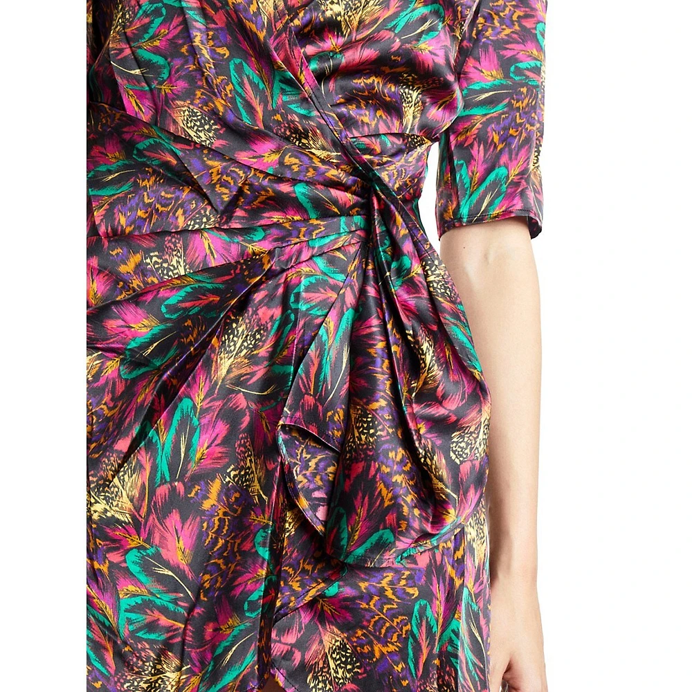 The Kooples Silk Feather-Print Wrap Dress