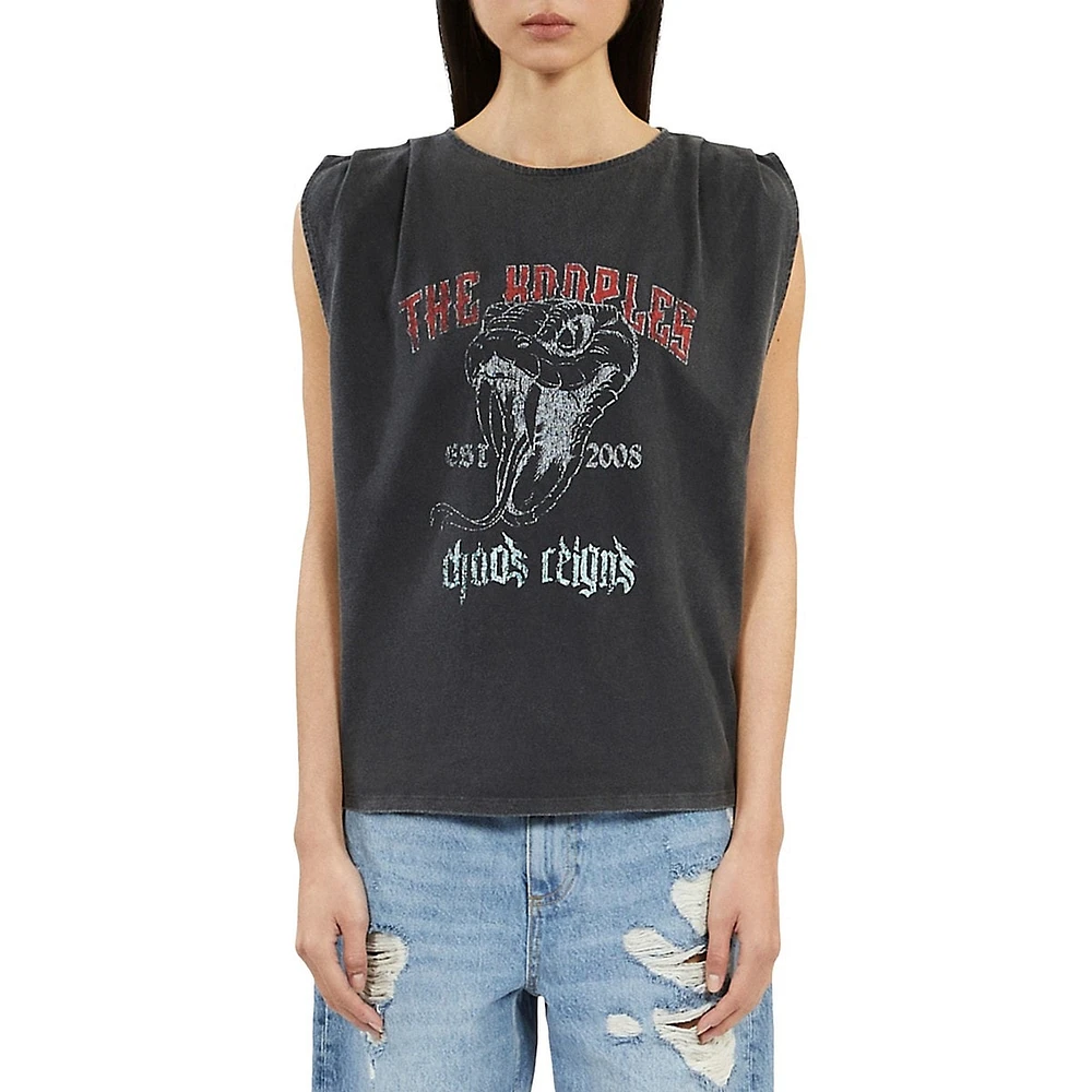 The Kooples Skull Serigraphy Pleated Shoulder T-Shirt