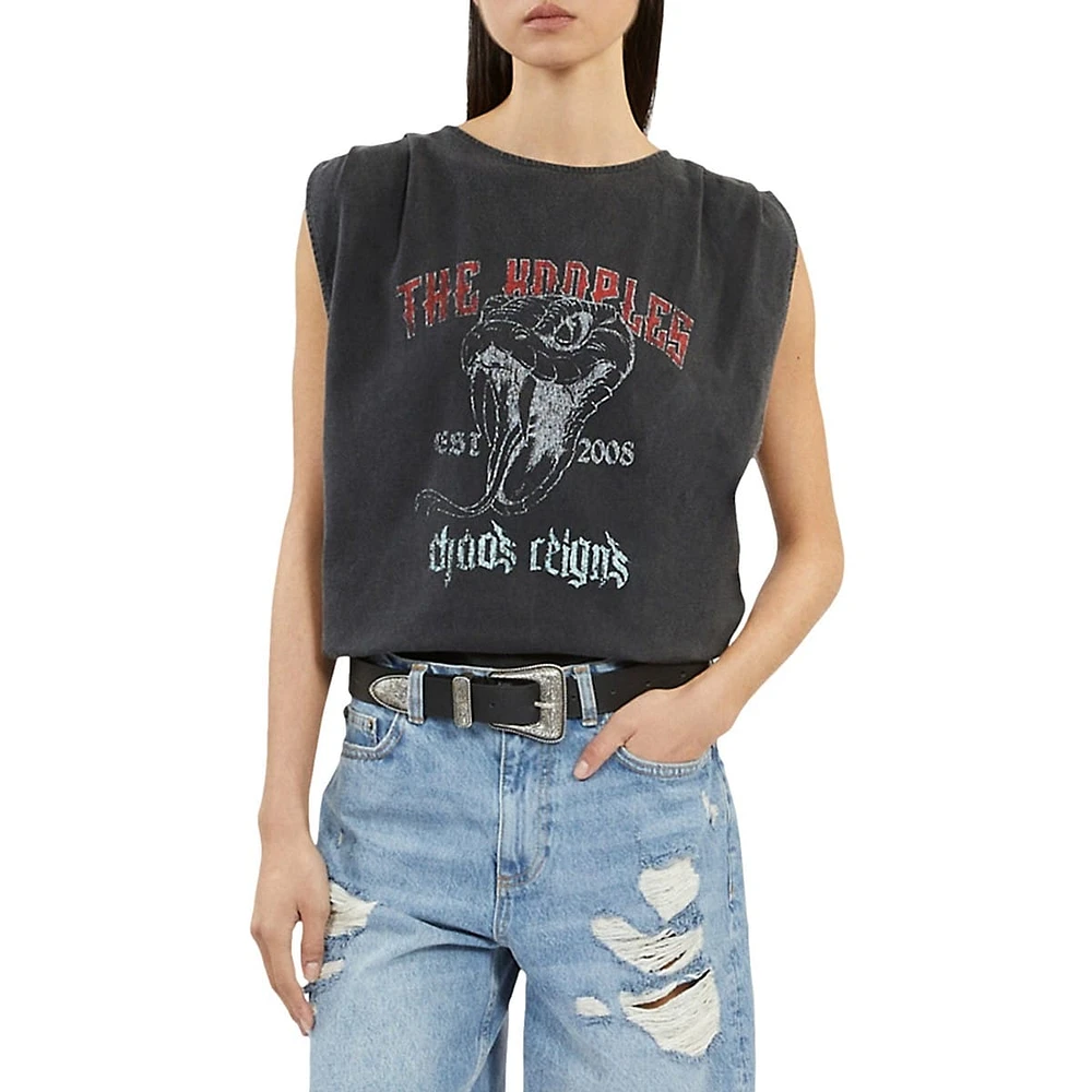 The Kooples Skull Serigraphy Pleated Shoulder T-Shirt