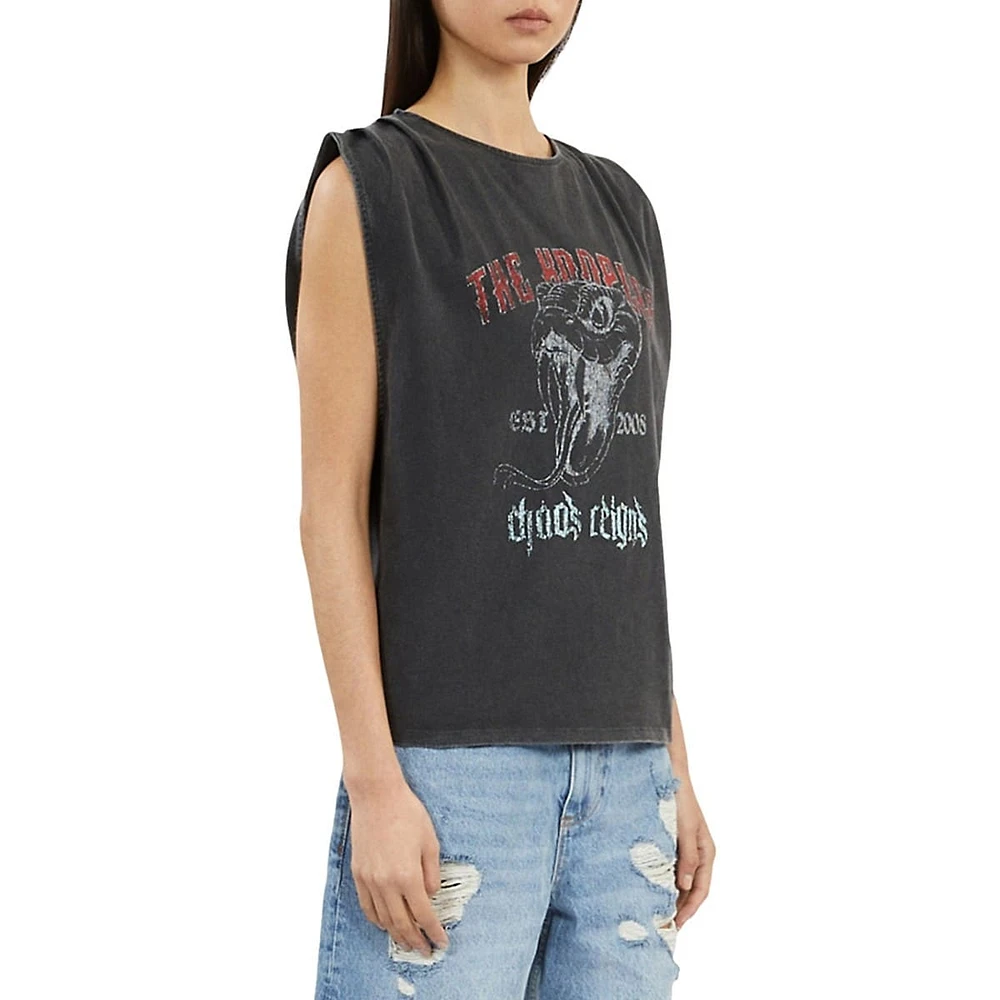 The Kooples Skull Serigraphy Pleated Shoulder T-Shirt