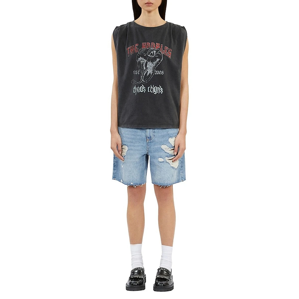 The Kooples Skull Serigraphy Pleated Shoulder T-Shirt