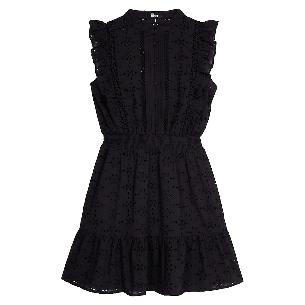 The Kooples Sleeveless Eyelet-Embroidered Ruffled Mini Dress