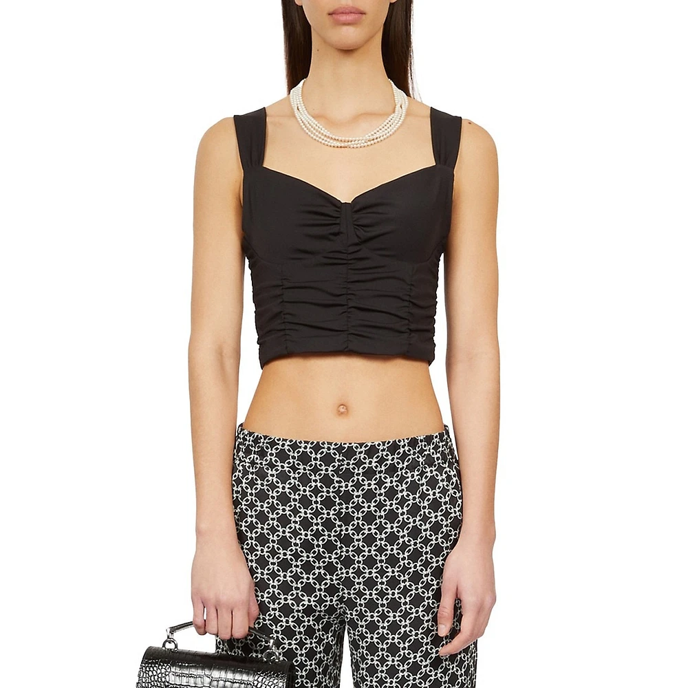 The Kooples Sleeveless Sweetheart Draped Cropped Top