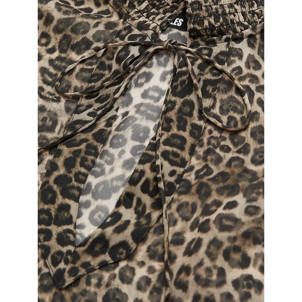 The Kooples Smocked Split Leopard-Print Blouse