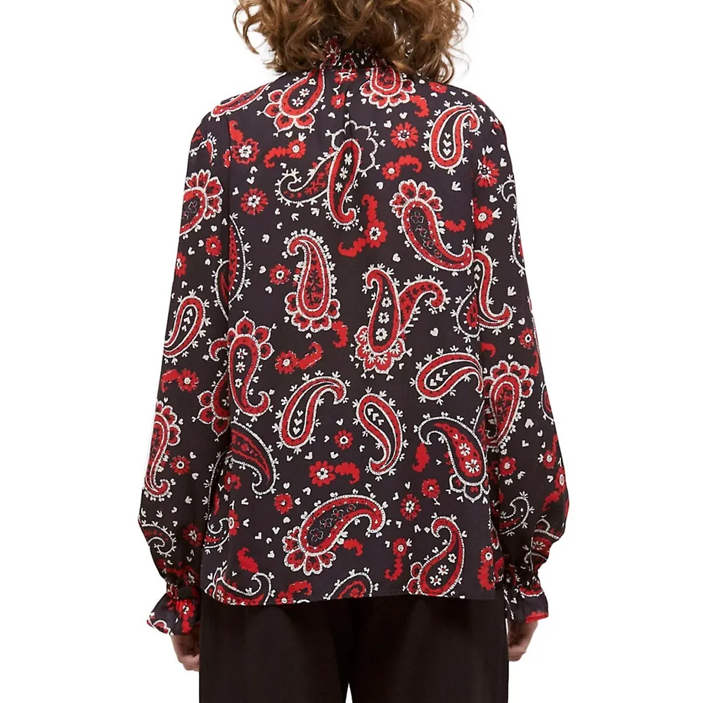 The Kooples Smocked Split Paisley Blouse