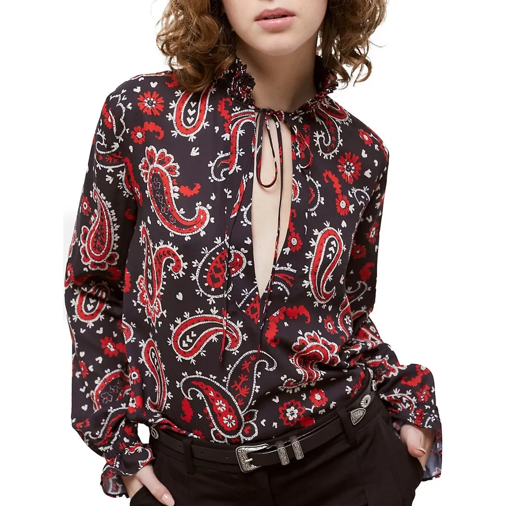 The Kooples Smocked Split Paisley Blouse