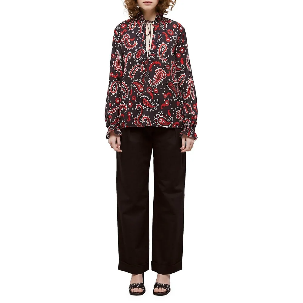 The Kooples Smocked Split Paisley Blouse