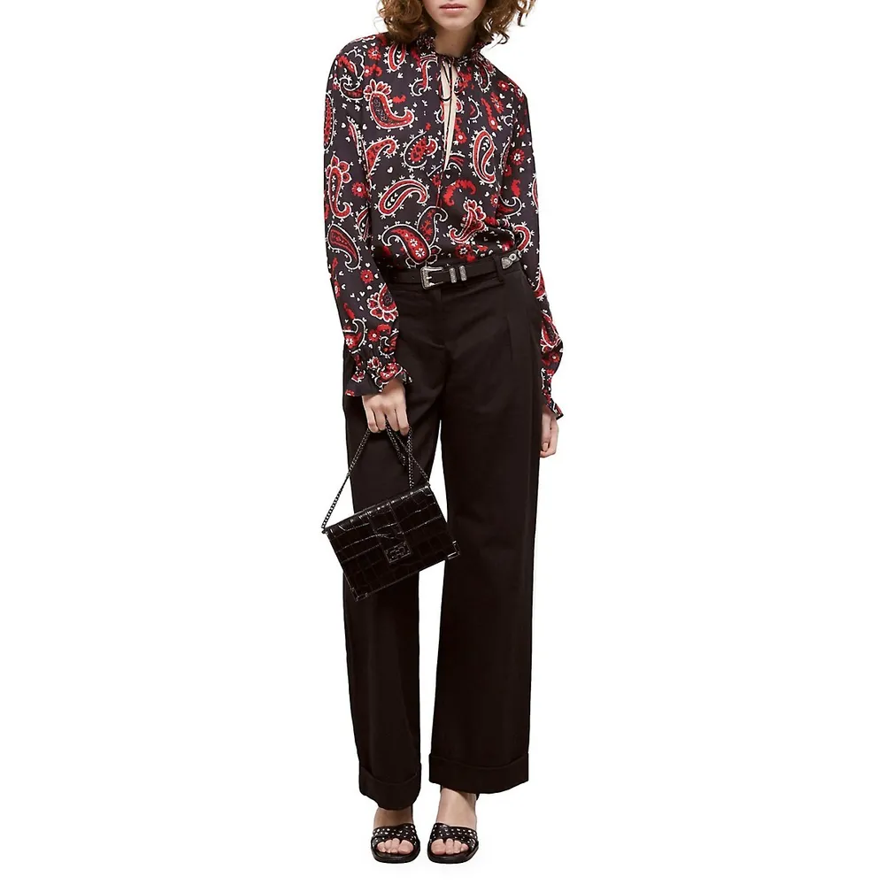 The Kooples Smocked Split Paisley Blouse