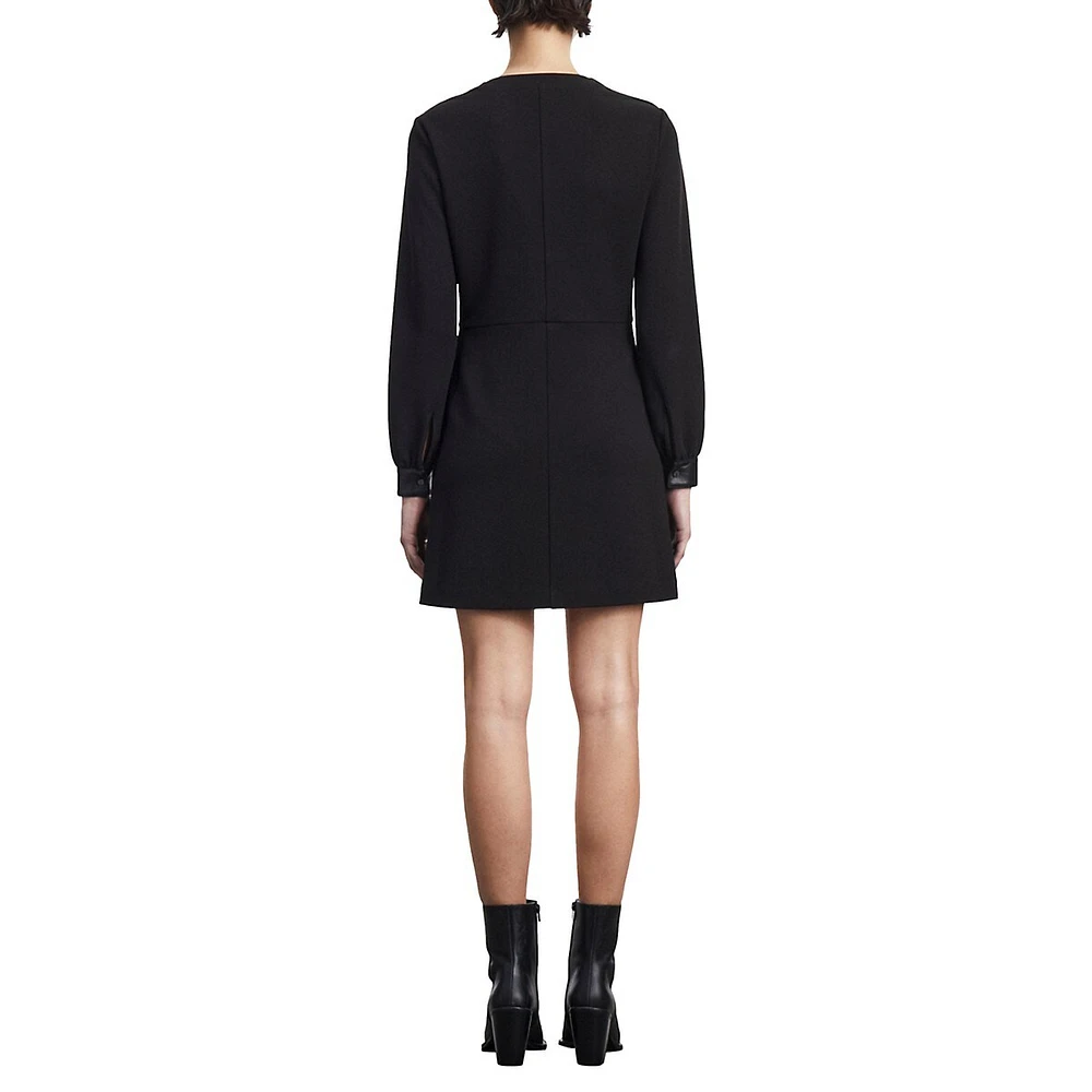 The Kooples Snap-Shoulder & Leather-Trim Crepe Dress