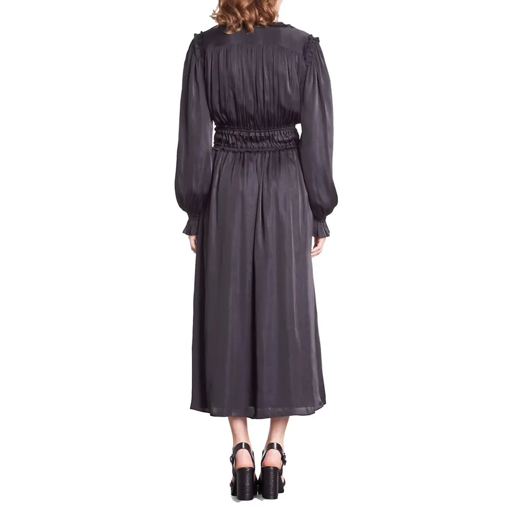 The Kooples V-Neck Elasticized Shirred Midi Dress