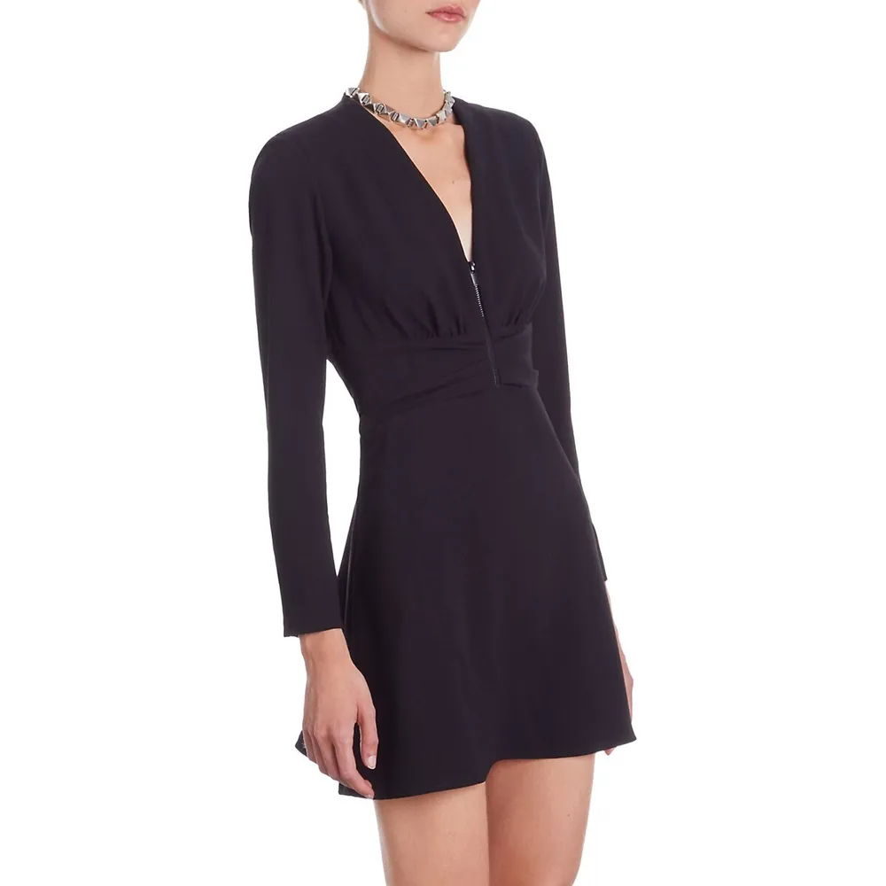 The Kooples V-Neck Shirred Crepe Mini Dress