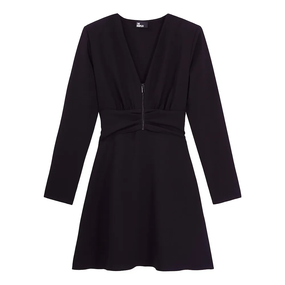 The Kooples V-Neck Shirred Crepe Mini Dress