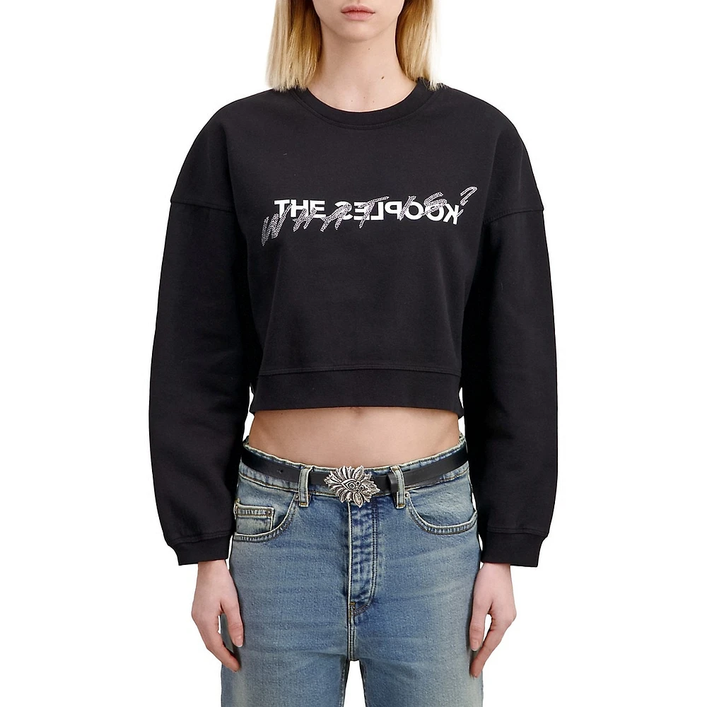 The Kooples What Is Rhinestone Graphic Cropped Sweatshirt