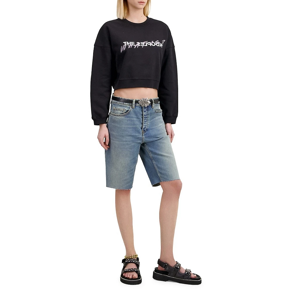 The Kooples What Is Rhinestone Graphic Cropped Sweatshirt