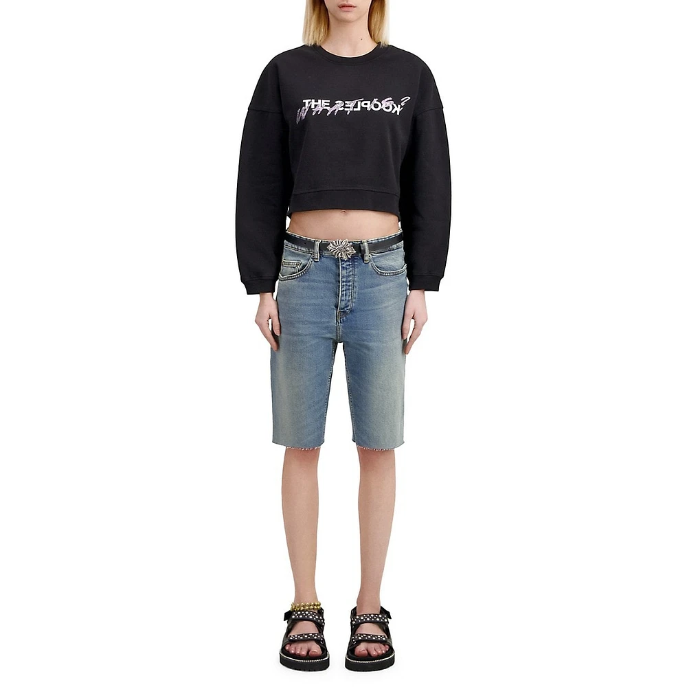 The Kooples What Is Rhinestone Graphic Cropped Sweatshirt