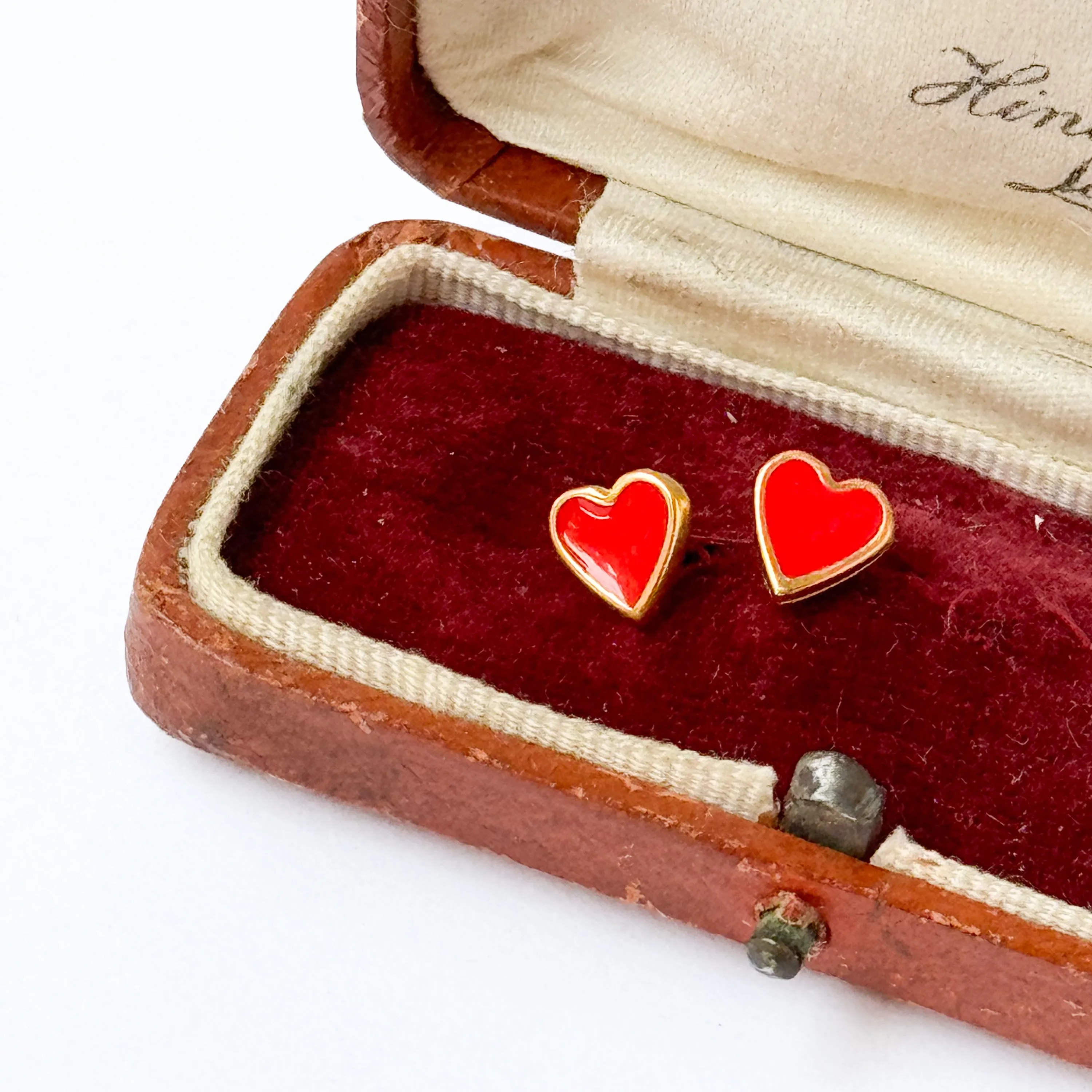 Tiny Red Enamel Heart Studs with Titanium Posts - WS