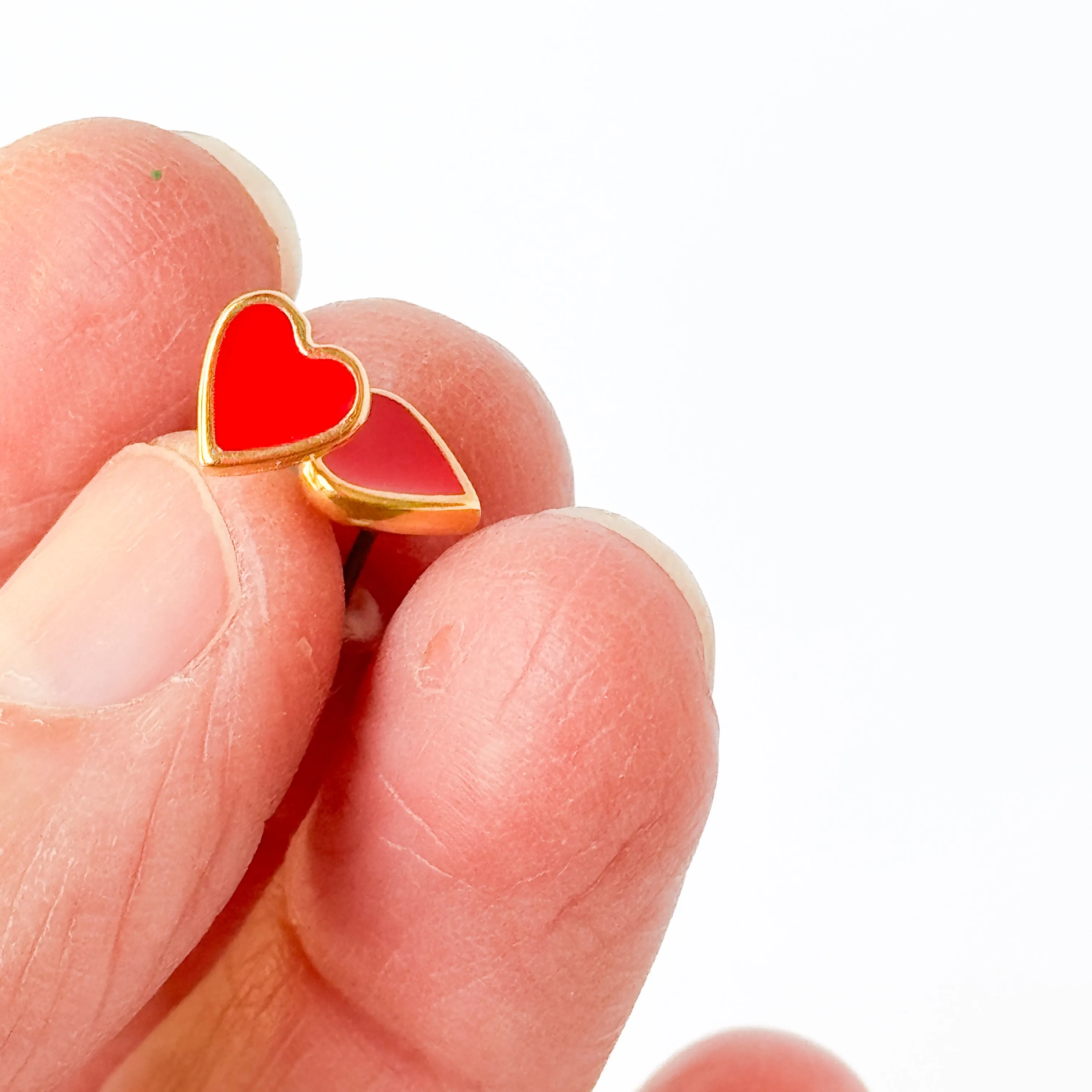 Tiny Red Enamel Heart Studs with Titanium Posts - WS