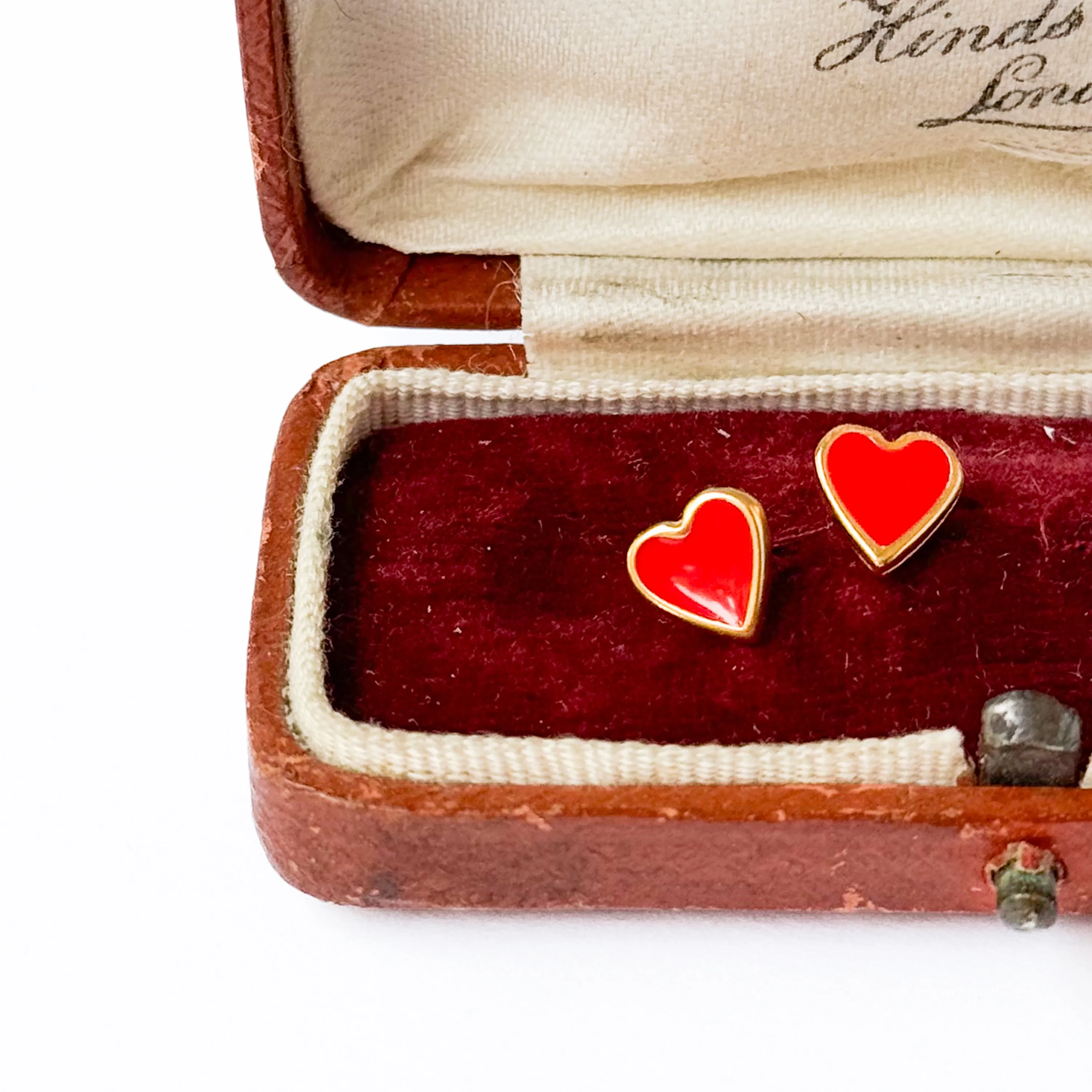 Tiny Red Enamel Heart Studs with Titanium Posts - WS