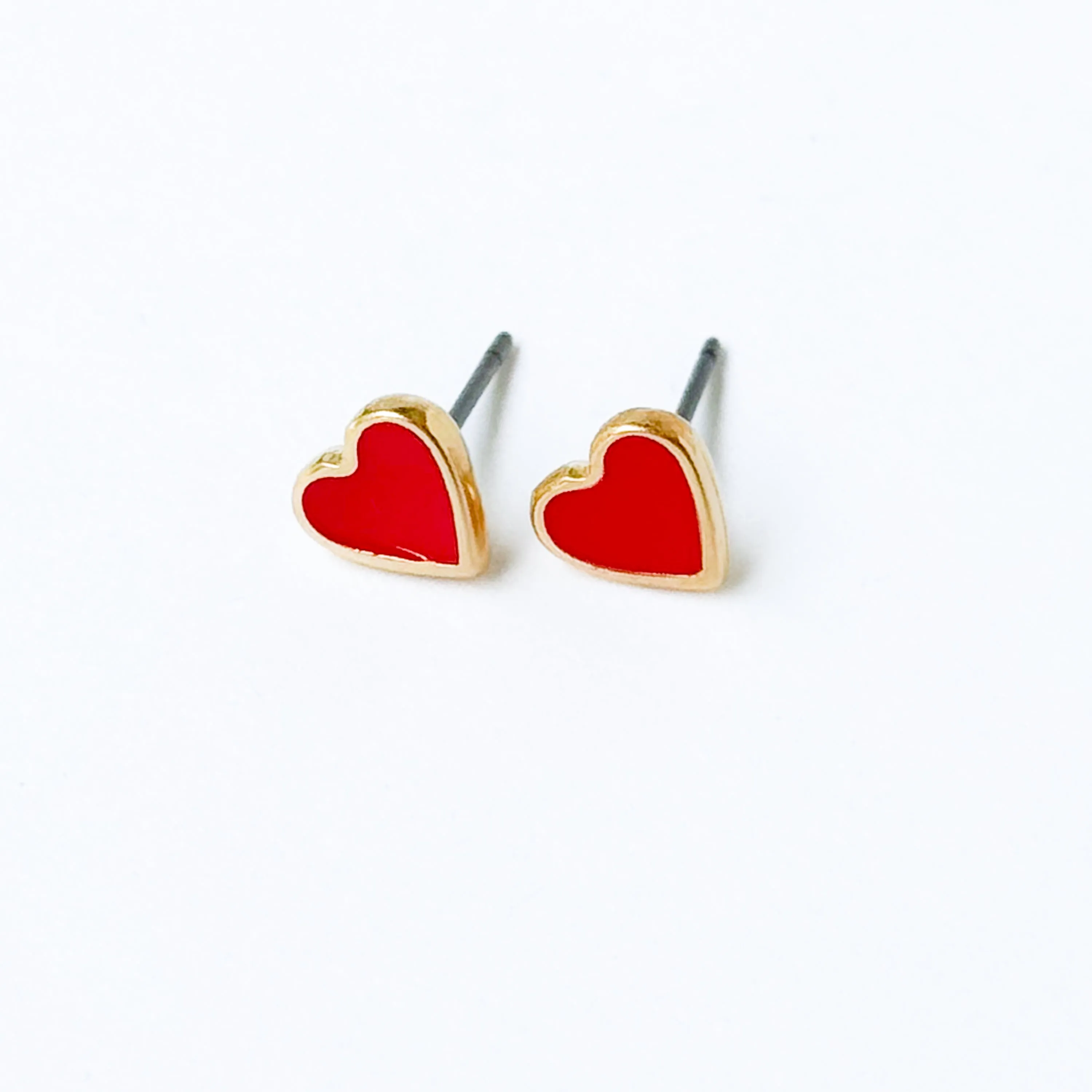 Tiny Red Enamel Heart Studs with Titanium Posts - WS