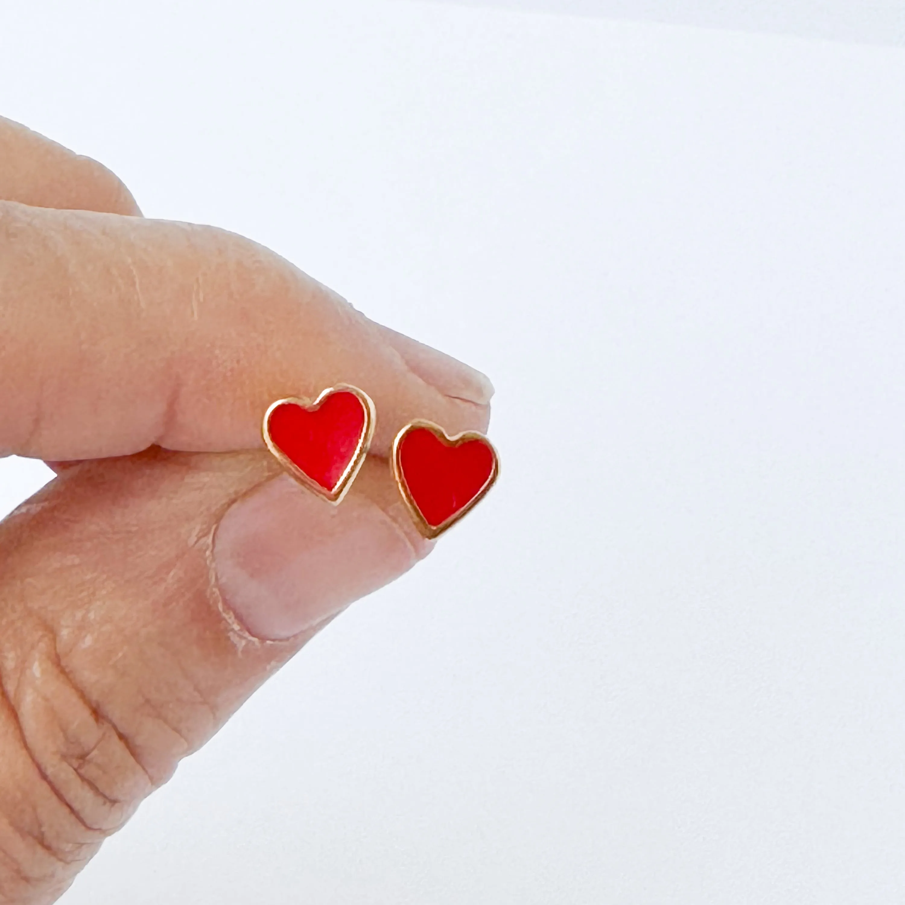 Tiny Red Enamel Heart Studs with Titanium Posts - WS