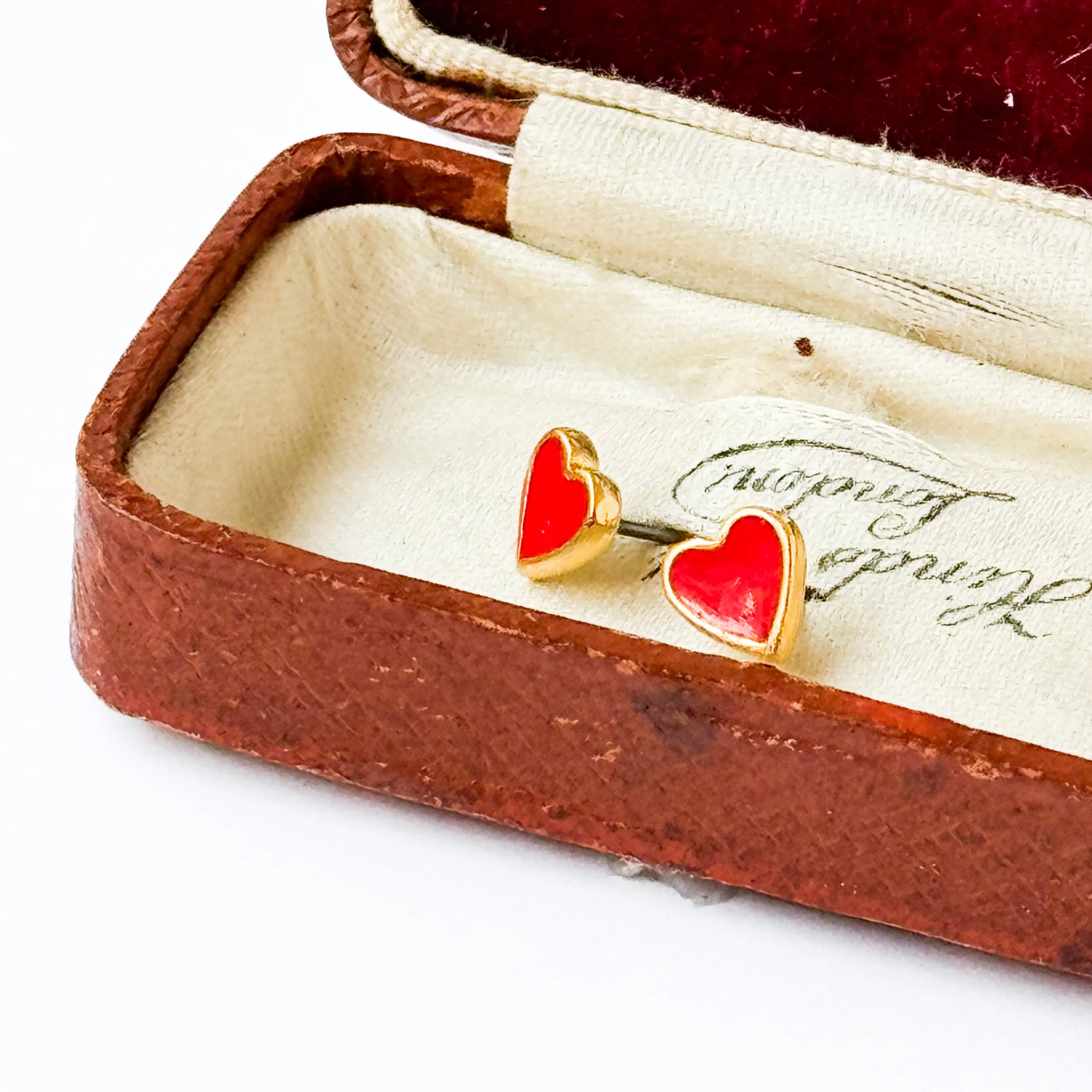 Tiny Red Enamel Heart Studs with Titanium Posts - WS