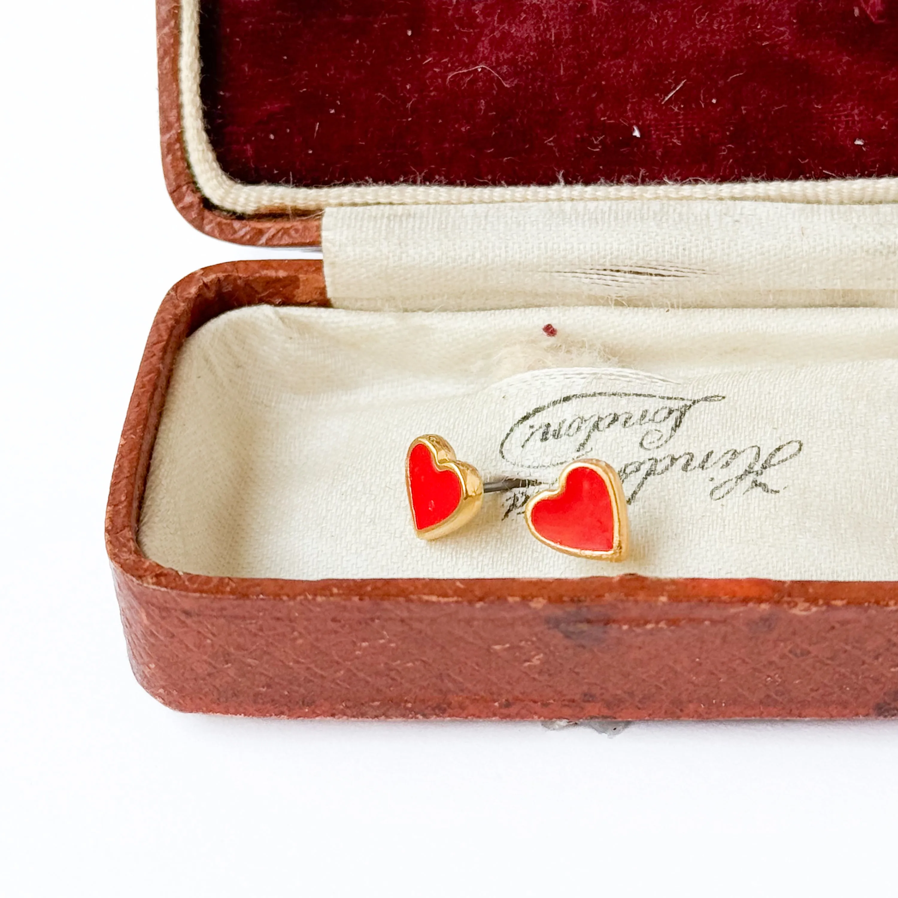 Tiny Red Enamel Heart Studs with Titanium Posts - WS