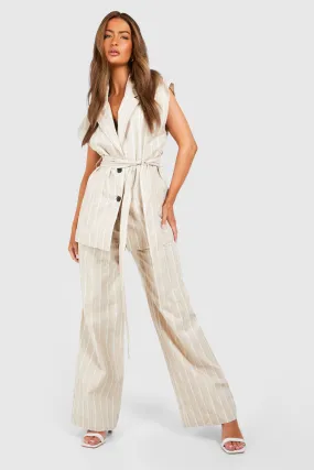 Tonal Stripe Linen Look Relaxed Fit Wide Leg Pants