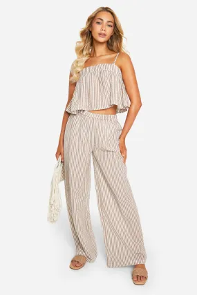 Tonal Stripe Seersucker Wide Leg Pants