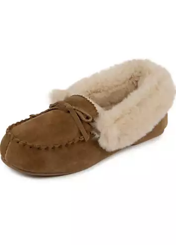 Totes Isotoner Ladies Genuine Suede Moccasin with Faux Fur Lining | Kaleidoscope