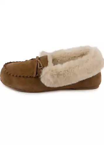 Totes Isotoner Ladies Genuine Suede Moccasin with Faux Fur Lining | Kaleidoscope