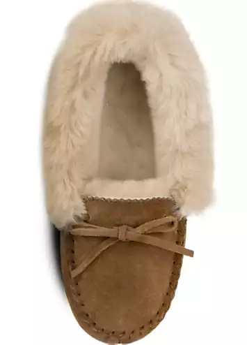 Totes Isotoner Ladies Genuine Suede Moccasin with Faux Fur Lining | Kaleidoscope