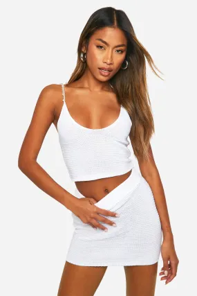 Trim Strap Detail Crochet Crop Top And Mini Skirt Set