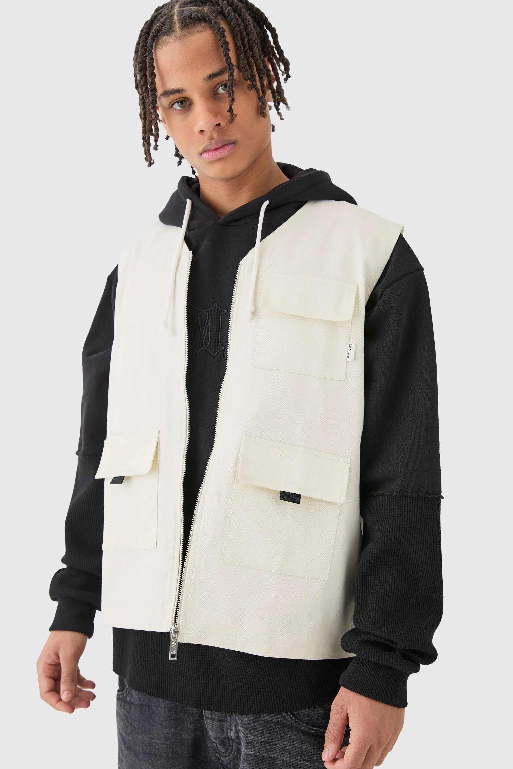 Twill Utility Vest In Ecru