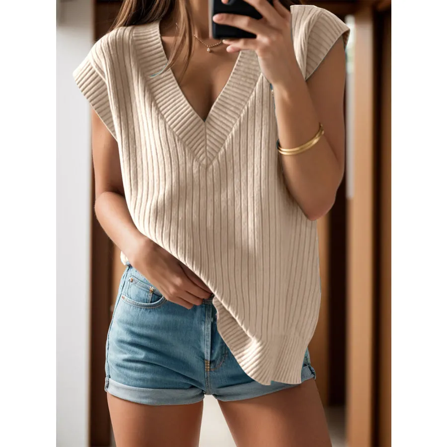 V-Neck Cap Sleeve Knit Vest