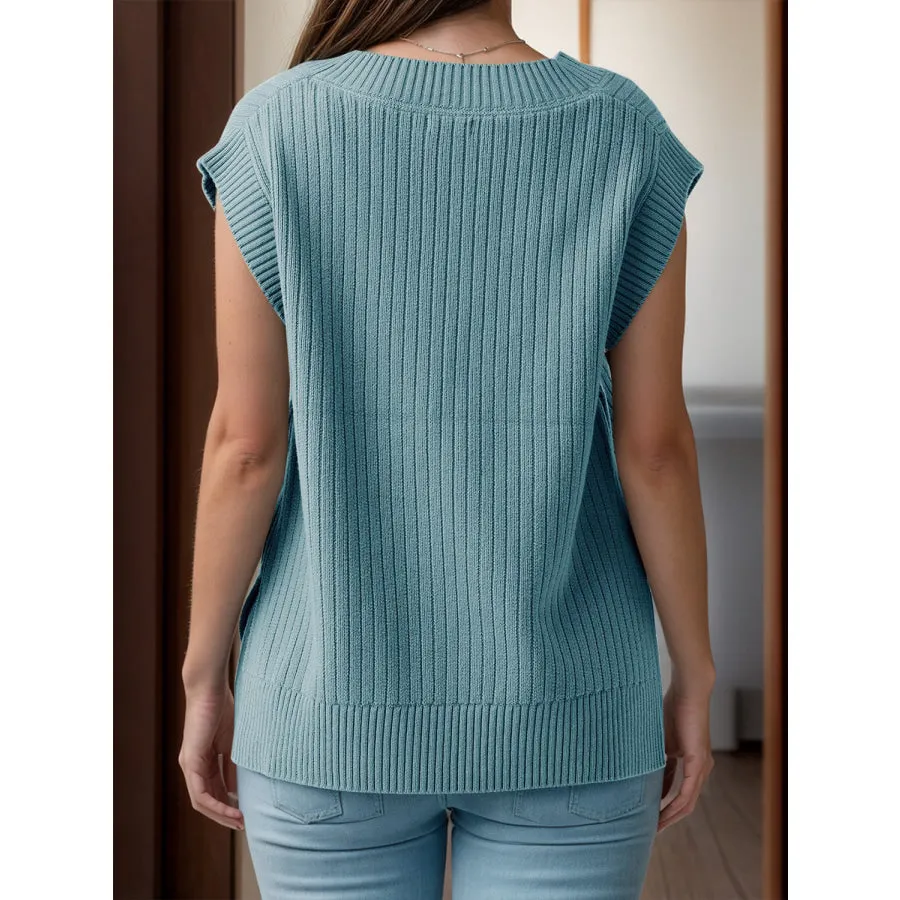 V-Neck Cap Sleeve Knit Vest