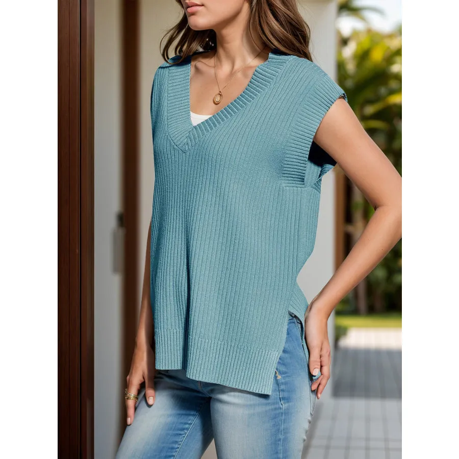 V-Neck Cap Sleeve Knit Vest