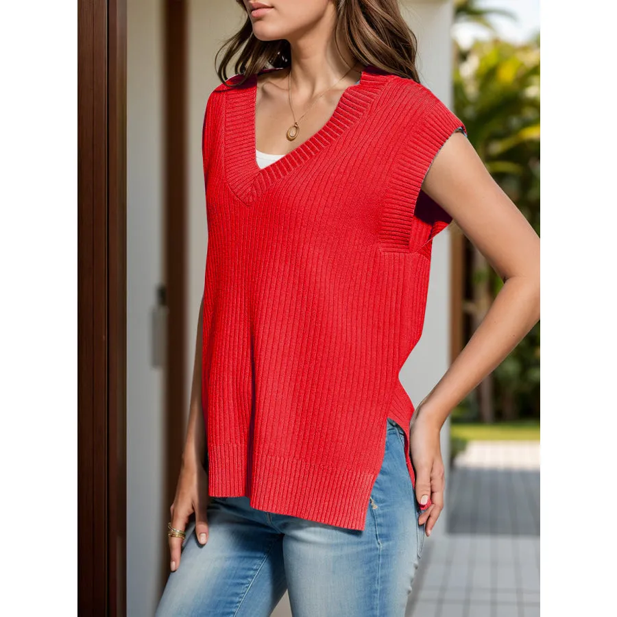 V-Neck Cap Sleeve Knit Vest