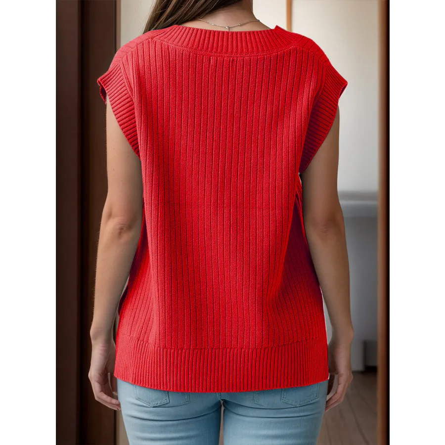 V-Neck Cap Sleeve Knit Vest