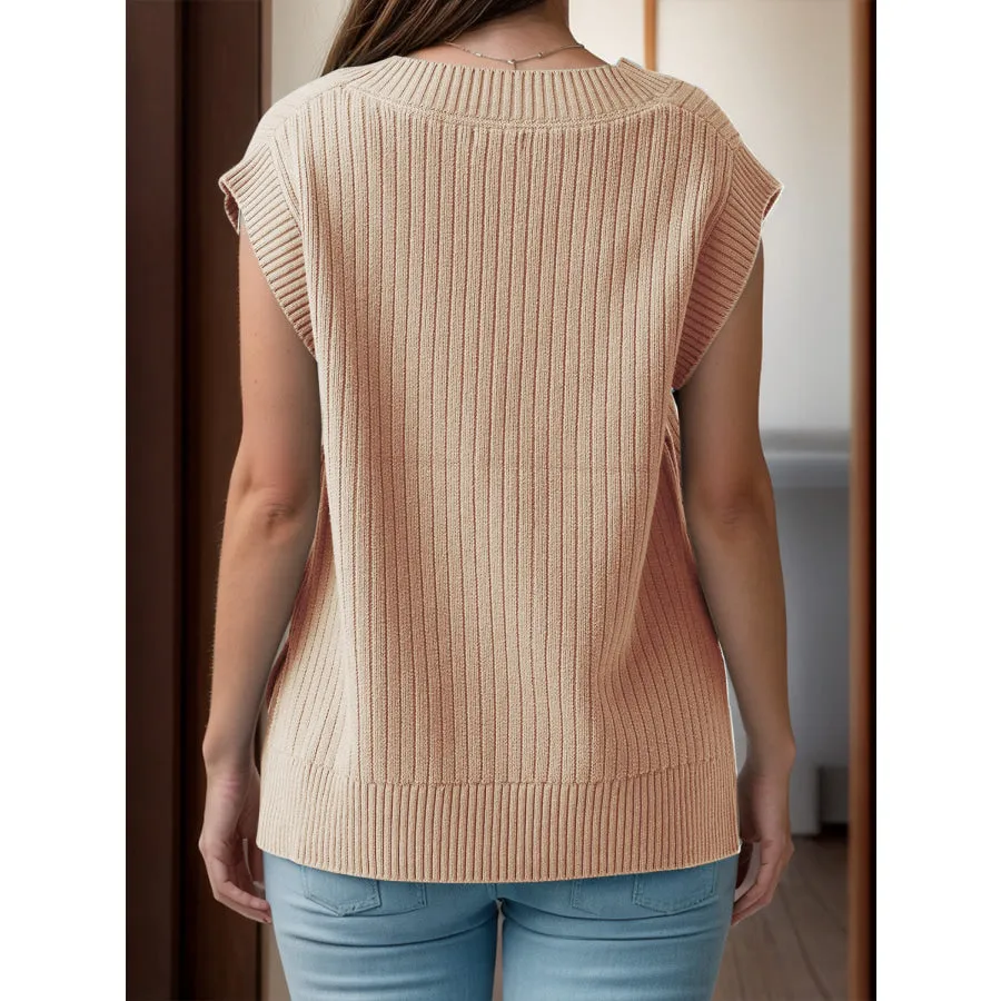 V-Neck Cap Sleeve Knit Vest