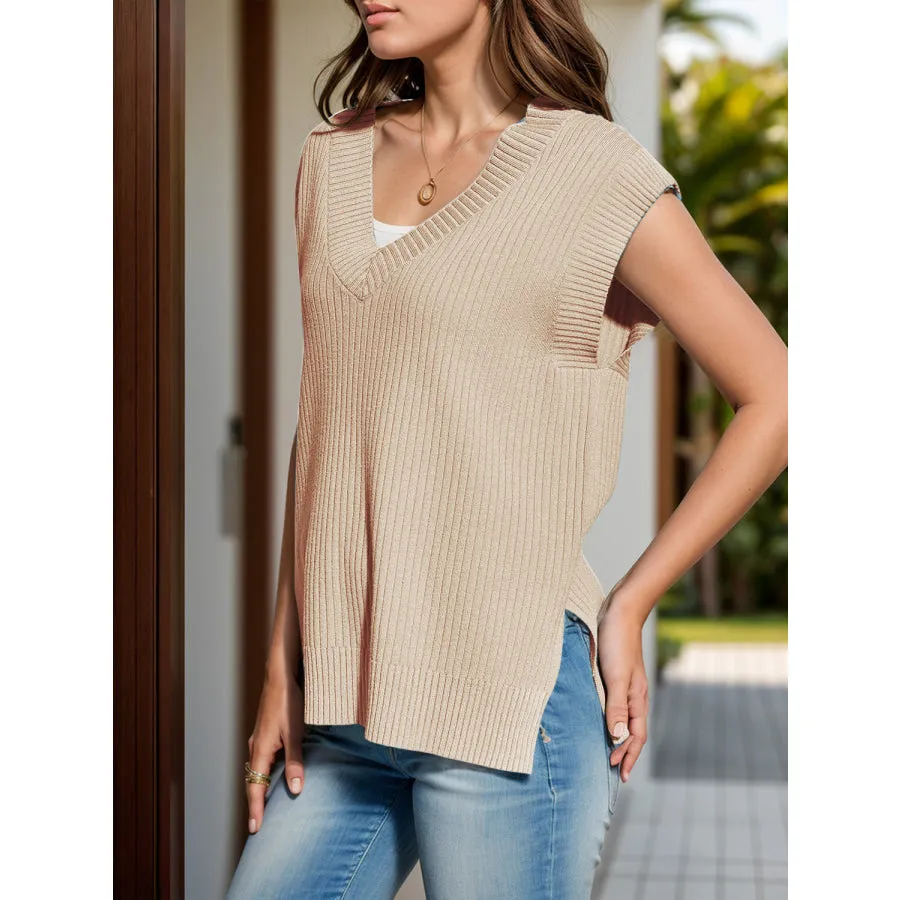 V-Neck Cap Sleeve Knit Vest